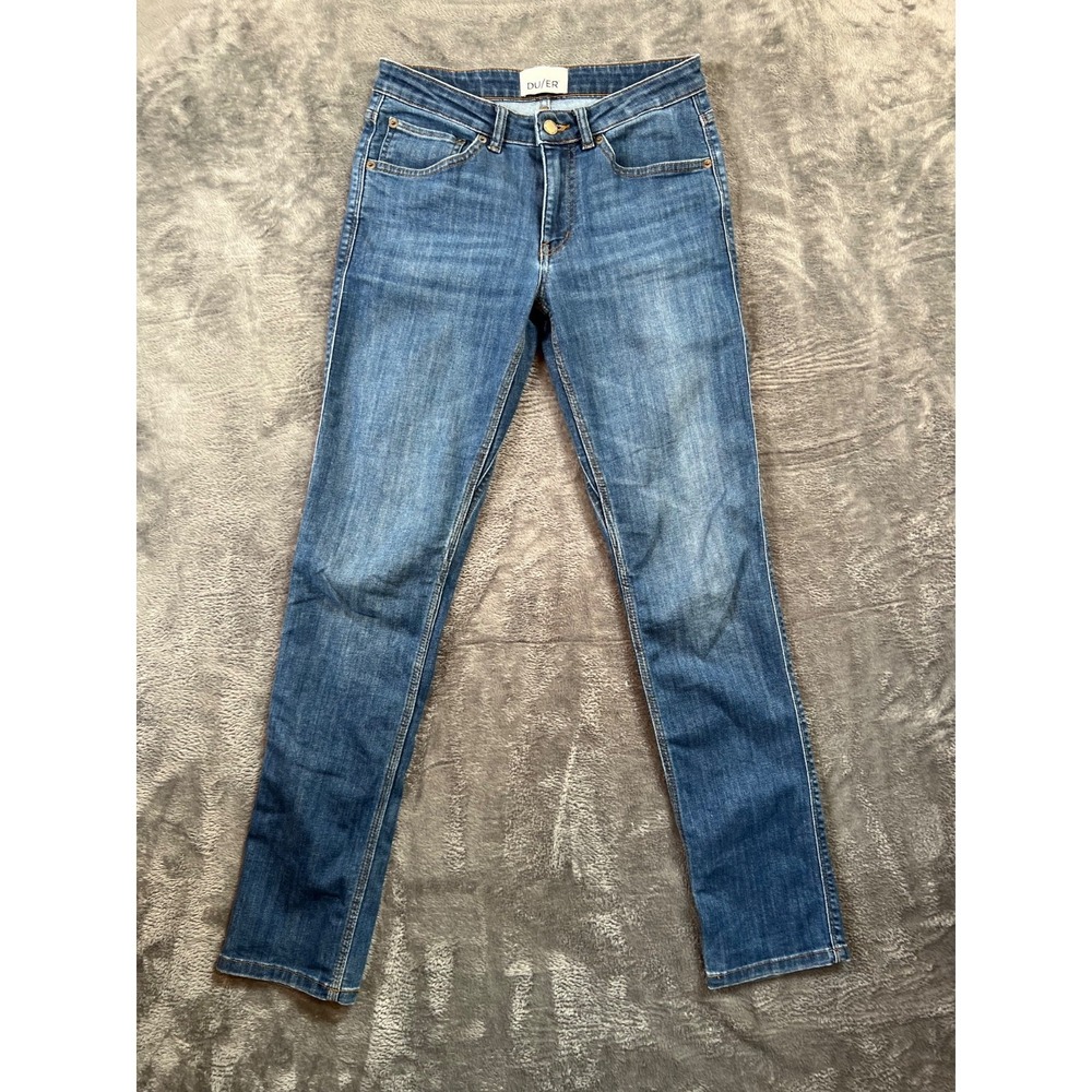 DU/ER Performance Denim Mid Rise Slim Straight Womens 26x32 (28x30) Blue Stretch